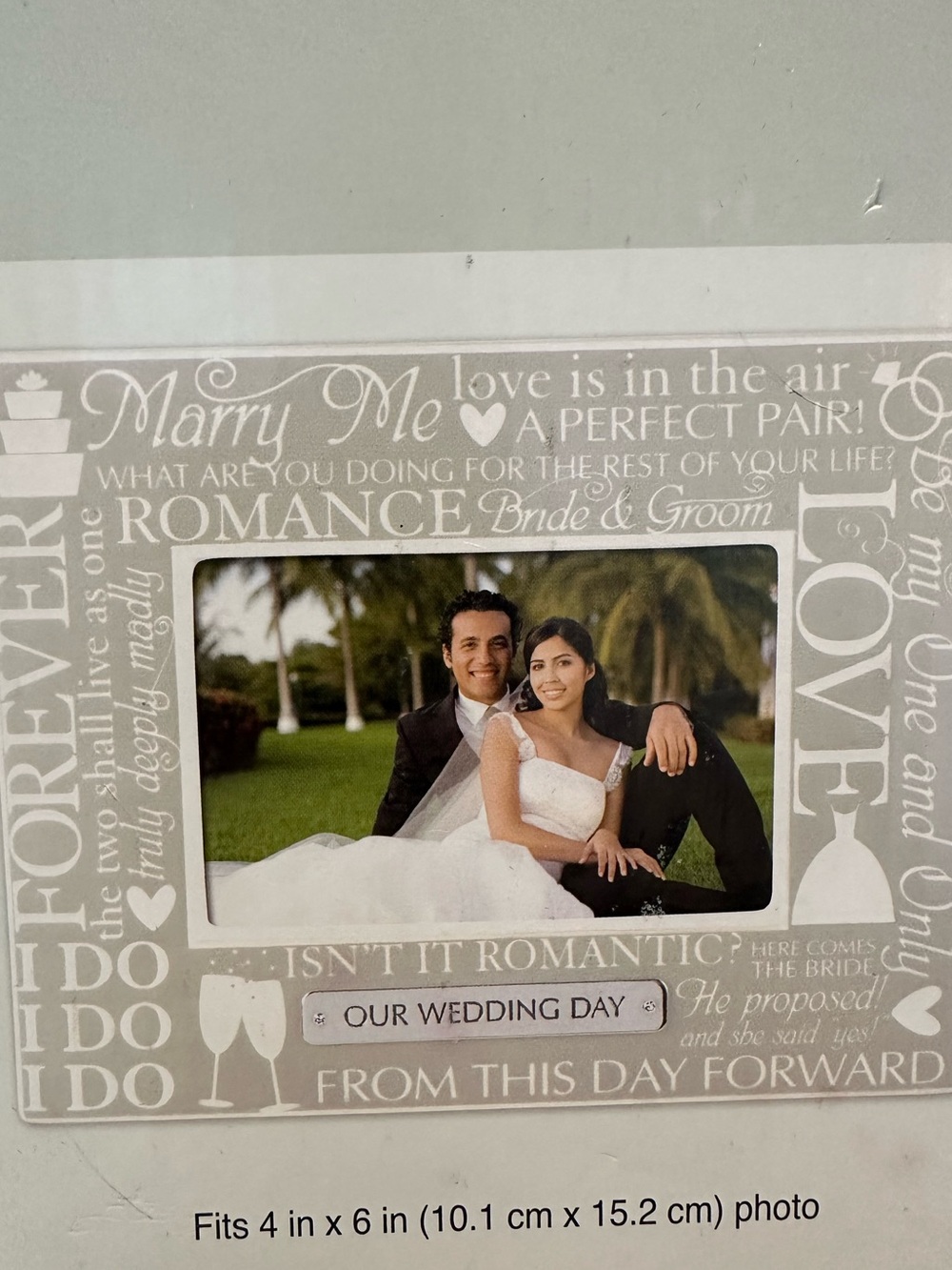 Our Wedding Day 4x6 Ceramic & Metal Picture Frame- New